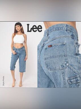 ‘90s~Y2K LEE High-Rise Relaxed Boyfriend Carpenter Jeans Capris Vented Hem (8M)